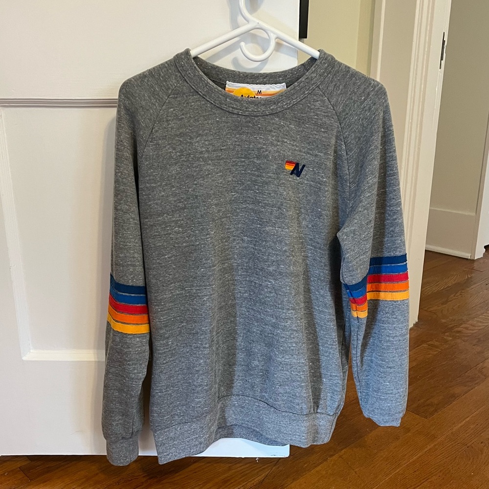 Aviator Nation 5 Stripe Pullover Sweatshirt - Grey